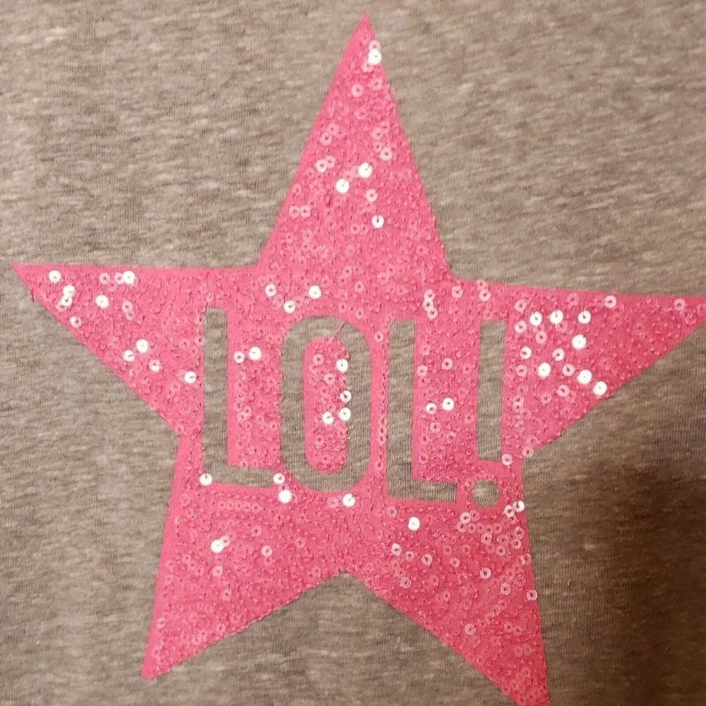 Gap Kids Girls New Grey Short Sleeve Pink Sequin Star Shirt XXL 16-18